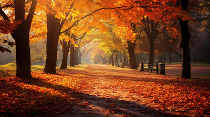 Beautiful autumn landscape with colorful foliage in the park