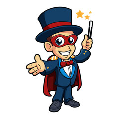 Magician character with hat and magic wand 1