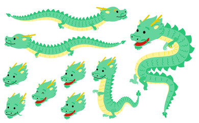 龍のさまざまな表情とポーズセット