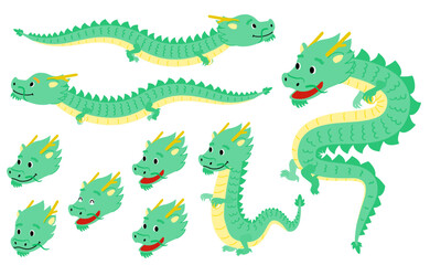 龍のさまざまな表情とポーズセット