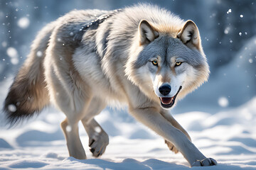 Illustration of a nice wolf walking on the snow Generative AI © 우정 최