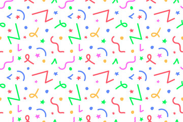 Color doodle seamless pattern. Scribble and squiggle shapes.