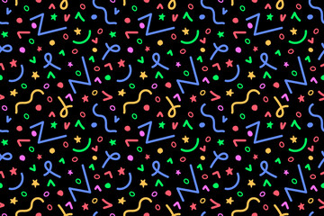 Color doodle seamless pattern. Scribble and squiggle shapes.