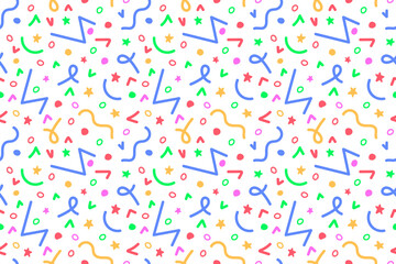 Color doodle seamless pattern. Scribble and squiggle shapes.
