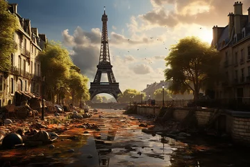 Fotobehang Generative AI - Paris after dramatic climate change catastrophe  © nastyakamysheva