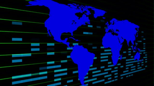 Block chain as illustration of blockchainon the background of stylized Earth continents 