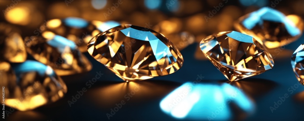 Wall mural brilliant diamonds on a dark background. 3d rendering.close up macro a lot of faceted diamond fallin