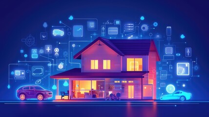 Smart home automation, highlighting the convenience and connectivity of digital devices in managing household systems and appliances