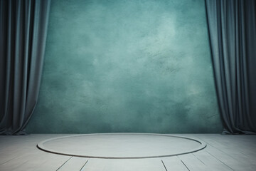 empty green texture stage with curtains 