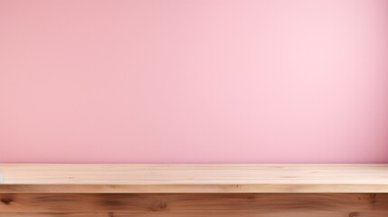 Empty wooden table for product placement with pink background