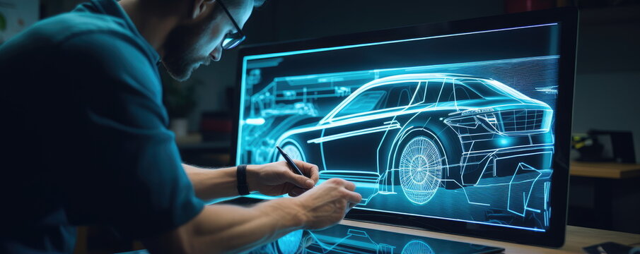 Industrial designer, car design. Hand edited generative AI.