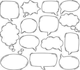 Obraz premium Set of hand drawn empty speech bubble set. Black and white vector outline elements for text