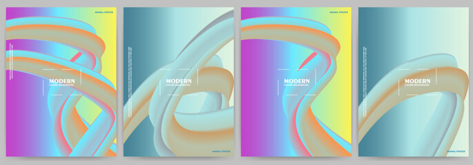 Set of abstract background with gradient effect. Modern colorful flow poster. Wave Liquid shape.