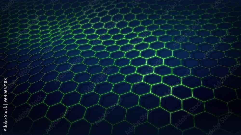 Poster abstract geometric background. honeycomb hexagon glowing grid. hexagon pattern digital cell futurist