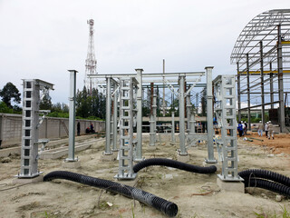 Construction of Substation: Steel structure and HDPE flexible underground cable for 115kV...