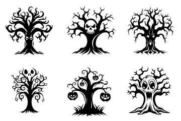 Spooky trees silhouette collection of Halloween