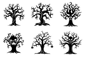 Spooky trees silhouette collection of Halloween