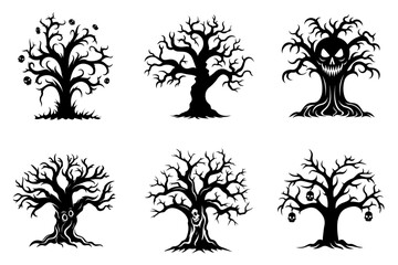 Spooky trees silhouette collection of Halloween