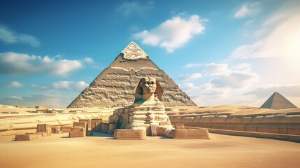 Fototapeta na wymiar The Giza Pyramids and Great Sphinx are two of the most famous ancient monuments in Egypt.