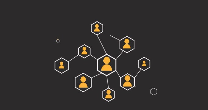 Human communication concept. Connected hexagons. Community growth. Social contacts of people connected by nodes and lines