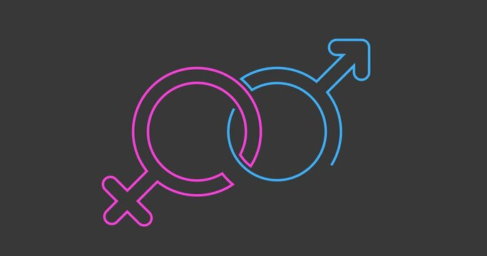 Animation of male and female symbols on black background. Pride month, lgbtq, human rights and equality concept digitally generated video.