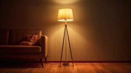 Floor lamp in living room. Idea for interior design. Generative Ai