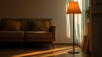 Floor lamp in living room. Idea for interior design. Generative Ai