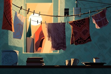 Clothes Hung Out to Dry Outside, Evoking a Sense of Simplicity, Domesticity, and the Gentle Rhythms of Life.