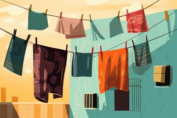 Clothes Hung Out to Dry Outside, Evoking a Sense of Simplicity, Domesticity, and the Gentle Rhythms of Life.