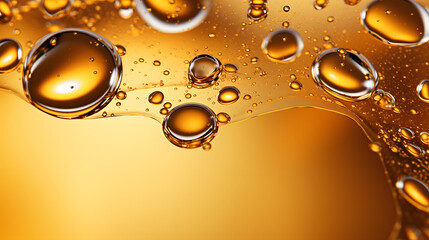Oil bubbles background, AI generative bubbling drops of gold liquid. AI generative oil bubbles in abstract natural transparent liquid fluid splash 
