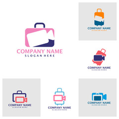 Set of Camera with Suitcase logo design vector. Suitcase logo design template concept