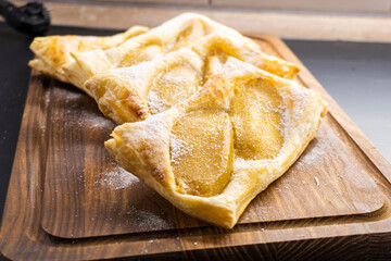 Puff pastry mango tarts.food concept. dessert. bakery.
