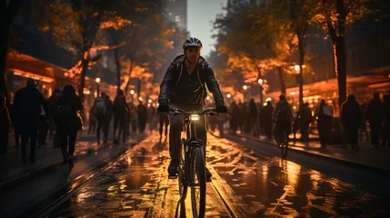 Foto op Canvas Man rides a bicycle in the city. © andranik123