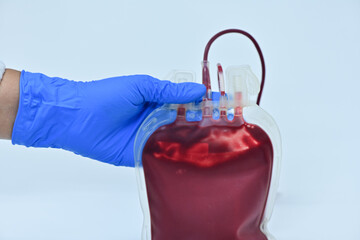 close up blood bag in laboratory medical concept. blood, donate blood, blood bank.