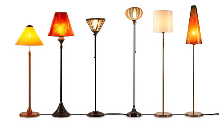 Set of different modern hanging lamps isolated on white background. Idea for interior design. Generative Ai