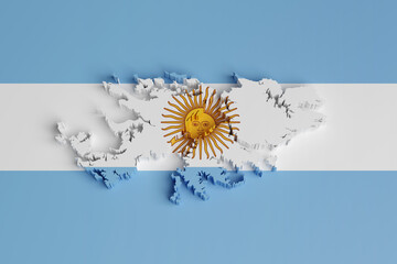 Map of the Falkland Islands in three dimensions with the colors of the Argentine flag . 3d illustration.