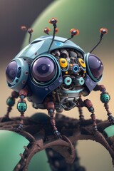 Fototapeta premium Macro View of a Quirky Robotic Bug Ai Generative
