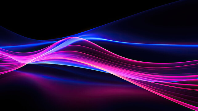 3d render, abstract ascending pink blue neon lines isolated on black background. Digital ultraviolet wallpaper (generative AI) 