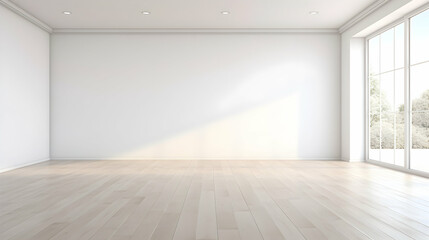 Interior of an empty aparment with panoramic windows, apartment mockup