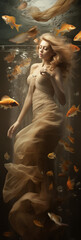 Woman model in a underwater scene, fantasy