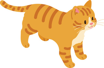 Fototapeta na wymiar Simple and adorable illustration of orange tabby cat smiling top view flat colored