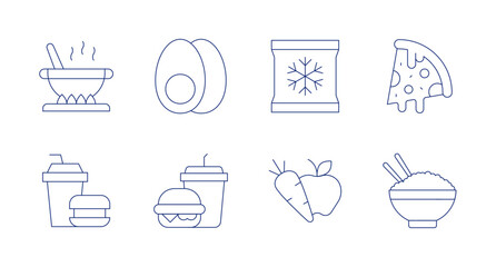 Food icons. editable stroke. Containing cooking pot, egg, fast food, frozen, healthy food, pizza, rice.
