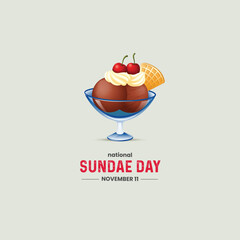 National Sundae Day. Chocolate ice cream cup. Chocolate sundae on a brown background. Chocolate ice cream vector. 