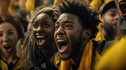 Soccer fans celebrate their team win in the stadium