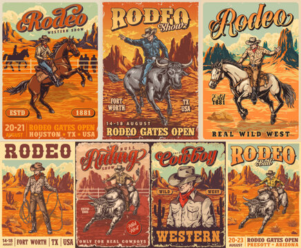 Cowboy rodeo set stickers colorful