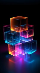 Black background wallpaper for phone with colorful 3D neon cubes