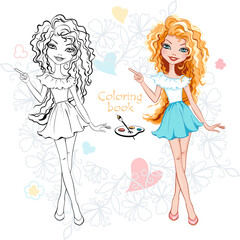 Vector Coloring Book of cute fashion blond girl