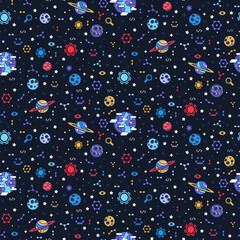 Cartoon Dark Open Space Flat Seamless Pattern