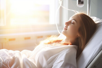 Young woman lying in hospital bed