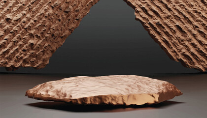 Mars rock group copper and black arid platform podium surface texture rough masculine men male concept raw stone stand advertisement display product backdrop mountain rock 3D Illustration vector .
